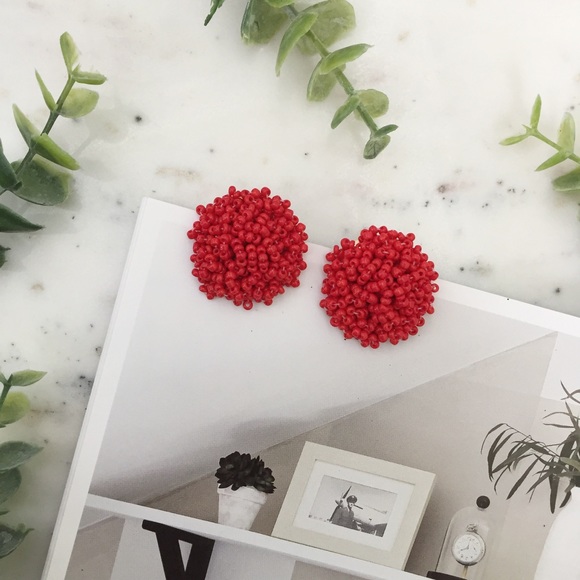 "Clémence" Earrings || Cherry Red Beaded Statement - Picture 2 of 9